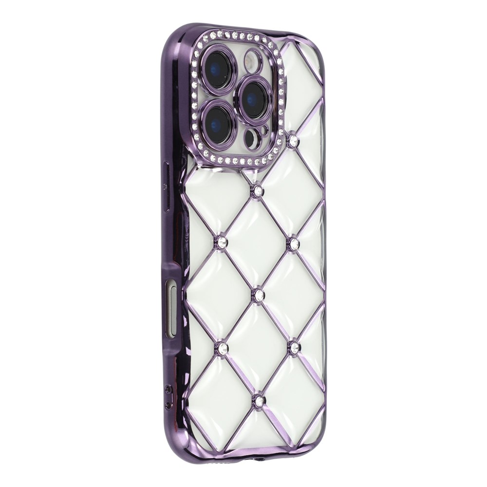 For iPhone 16 Pro Case Rhinestone Decor Electroplating TPU Phone Cover - Purple