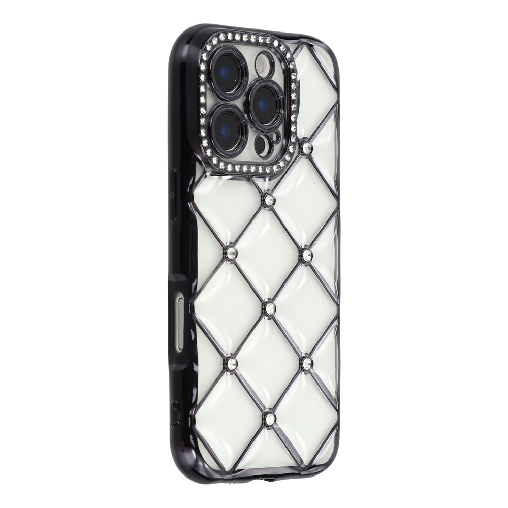 For iPhone 16 Pro Case Rhinestone Decor Electroplating TPU Phone Cover - Black