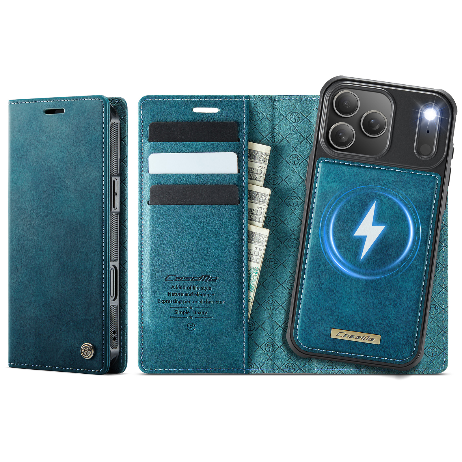 For iPhone 17 Pro Max Case CASEME C49 Compatible with MagSafe RFID Blocking Detachable Wallet Leather Phone Cover - Green