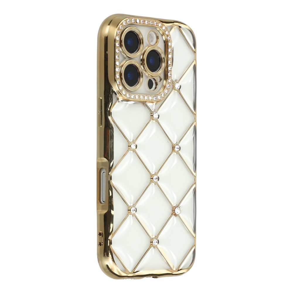 For iPhone 16 Pro Max Case Rhinestone Decor Electroplating TPU Phone Cover - Gold