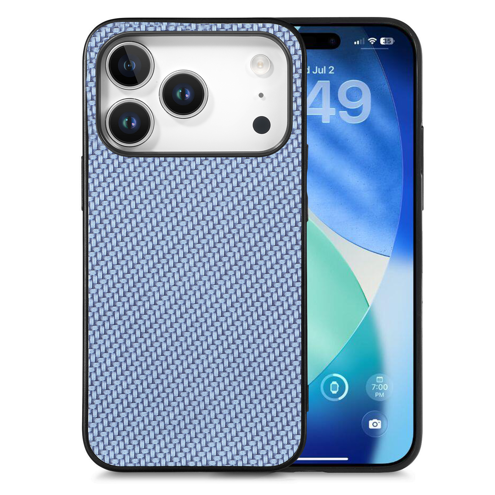 For iPhone 17 Pro Case Carbon Fiber Texture PU+PC+TPU Phone Back Cover - Blue