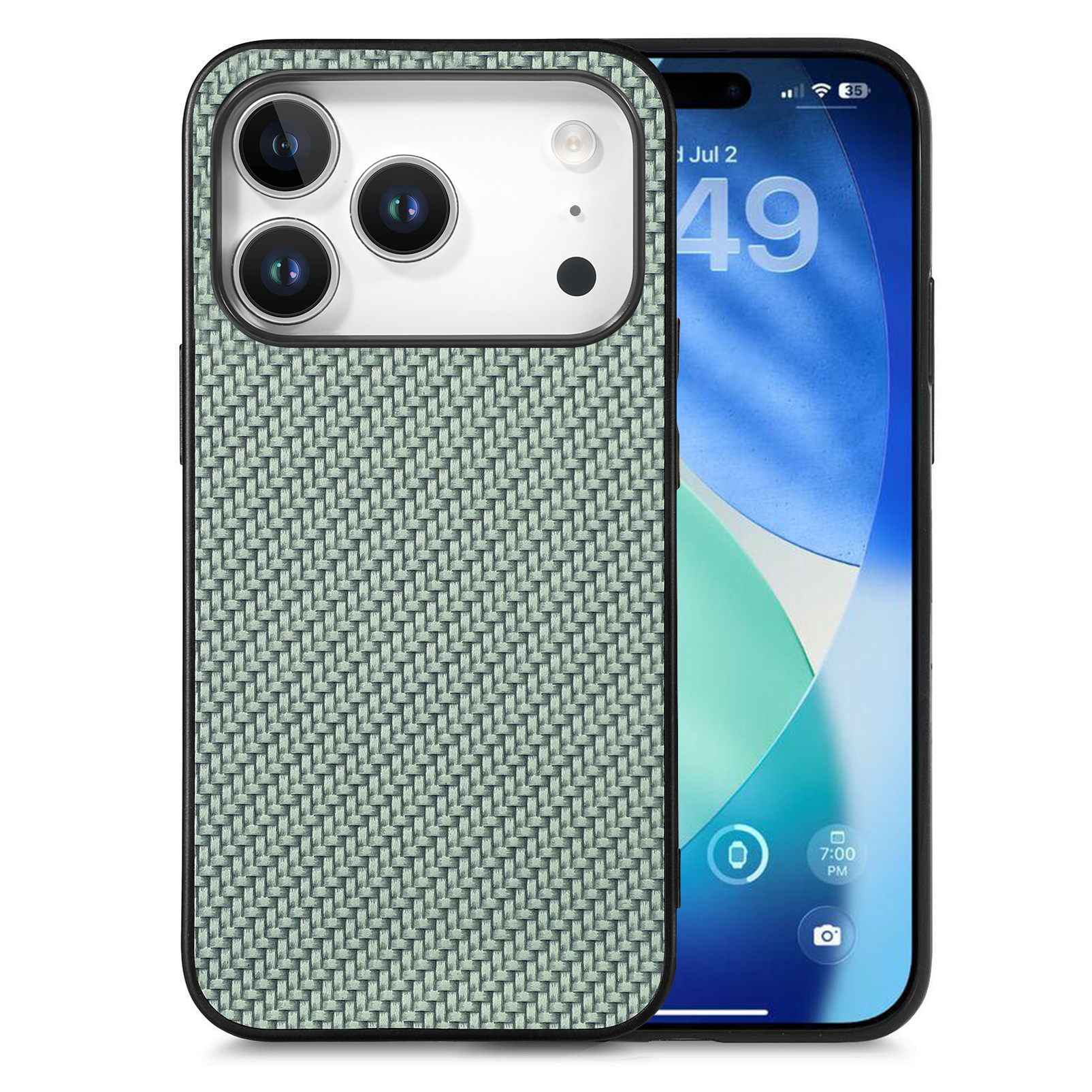 For iPhone 17 Pro Case Carbon Fiber Texture PU+PC+TPU Phone Back Cover - Green