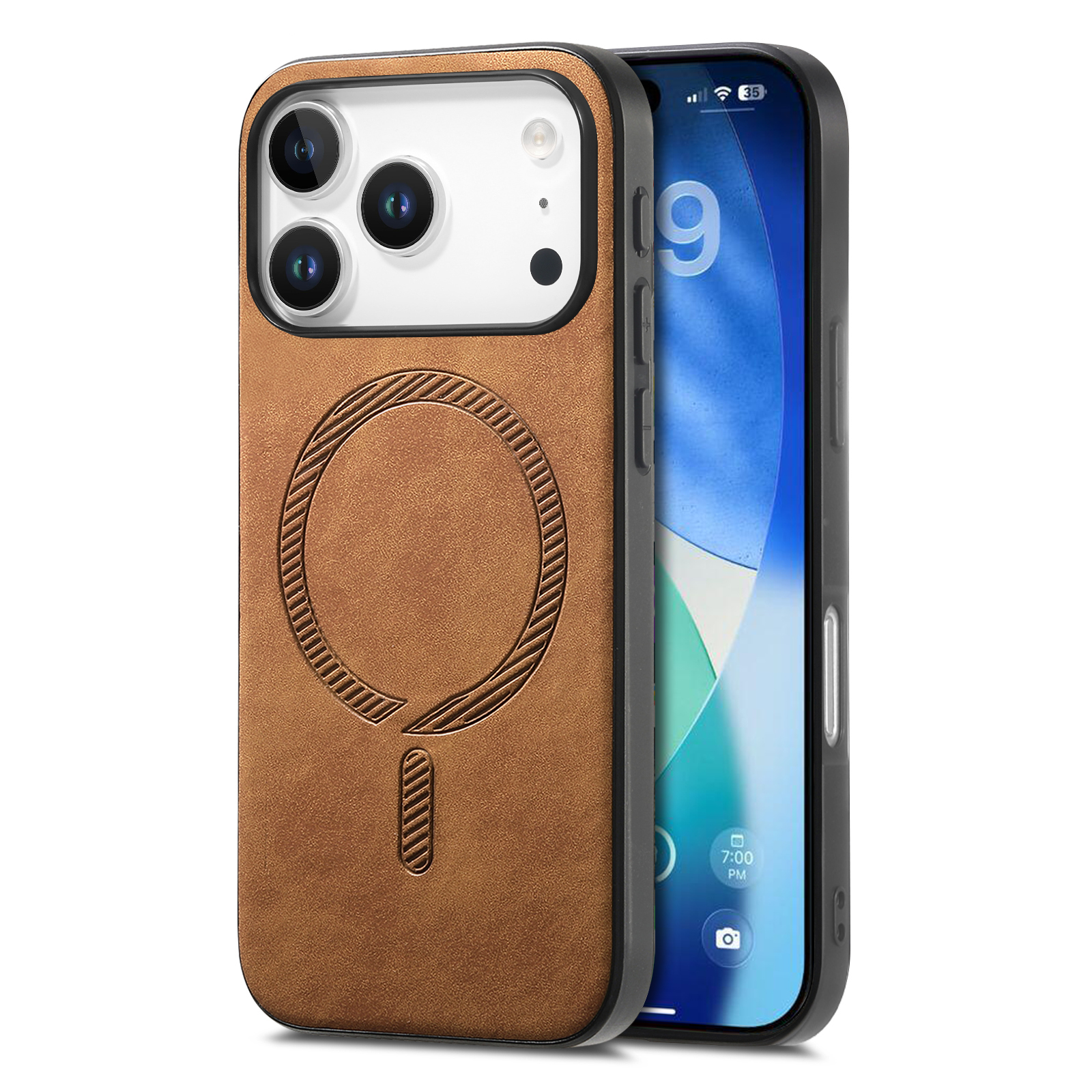 For iPhone 17 Pro Leather Back Case Compatible with MagSafe Skin-touch Phone Cover - Brown