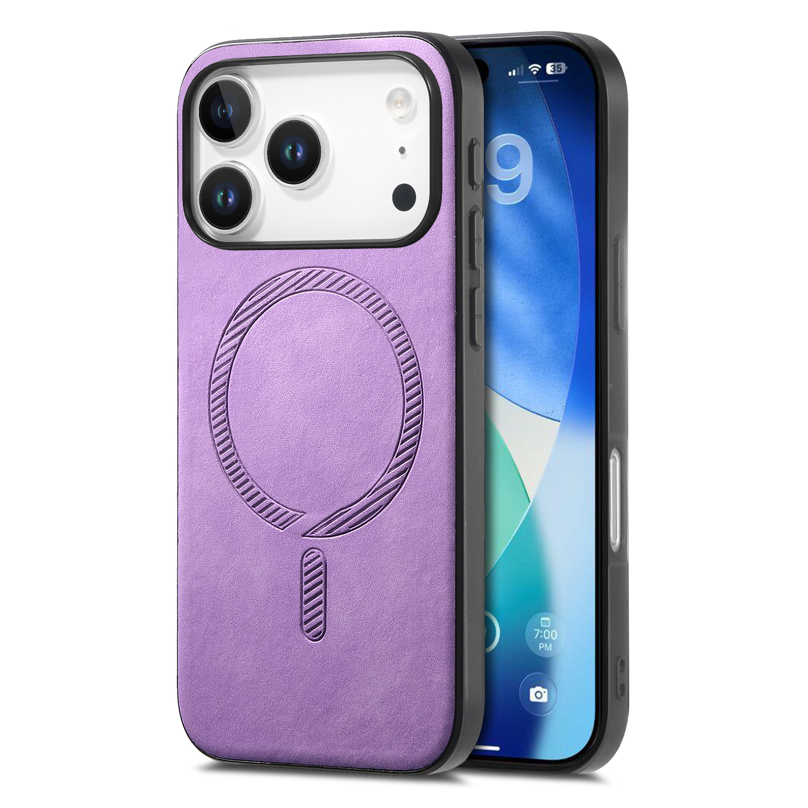 For iPhone 17 Pro Leather Back Case Compatible with MagSafe Skin-touch Phone Cover - Purple