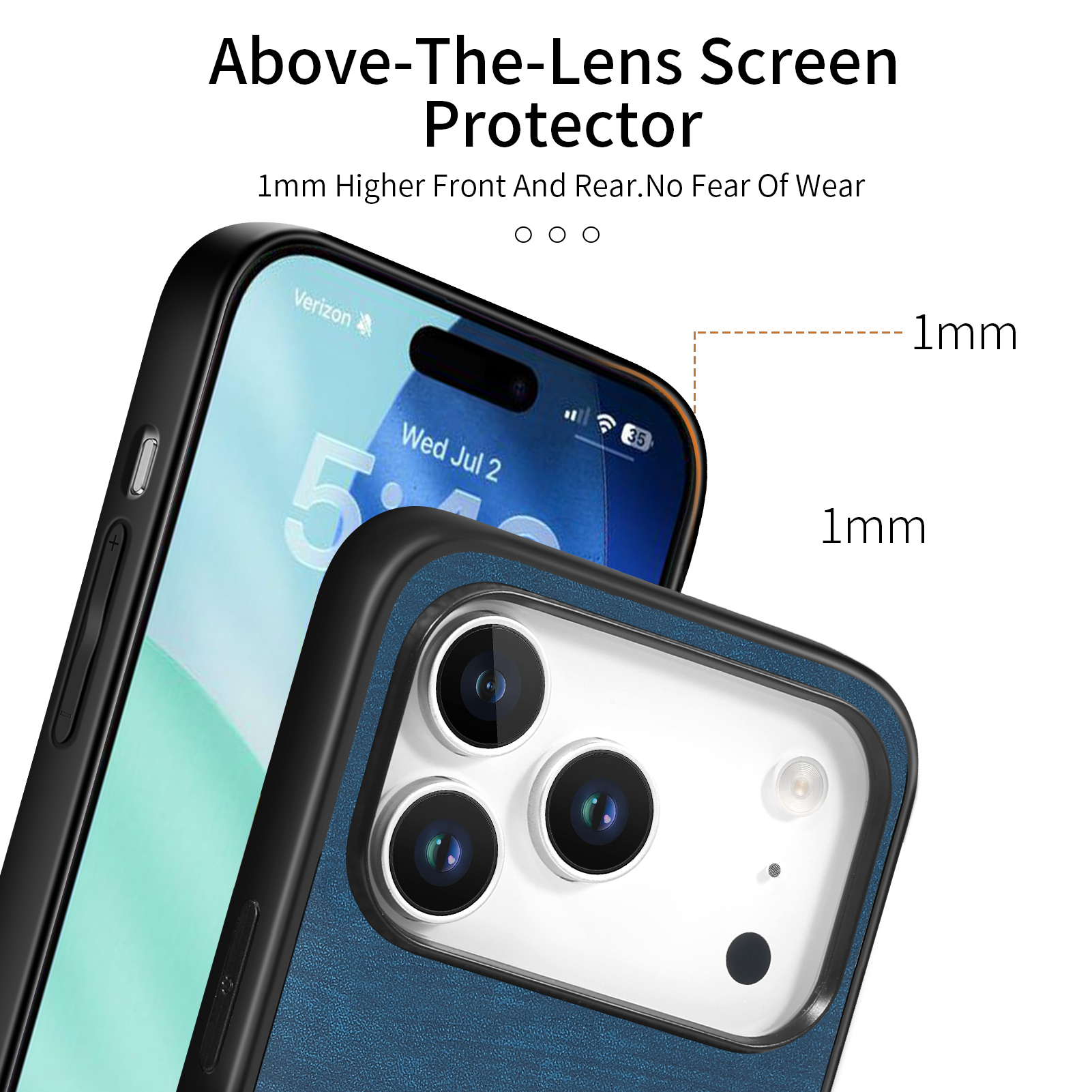 For iPhone 17 Pro Case Shockproof Slim Retro Leather Phone Back Cover - Blue