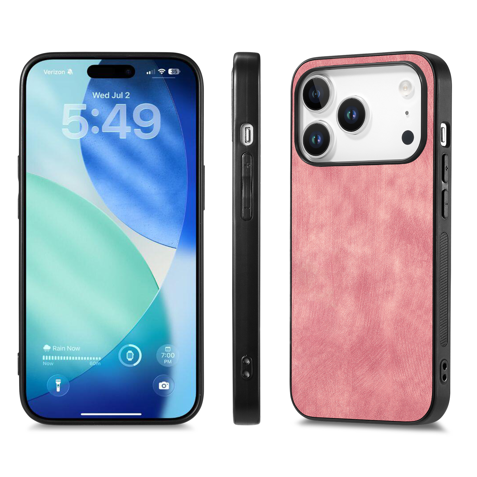 For iPhone 17 Pro Case Shockproof Slim Retro Leather Phone Back Cover - Pink