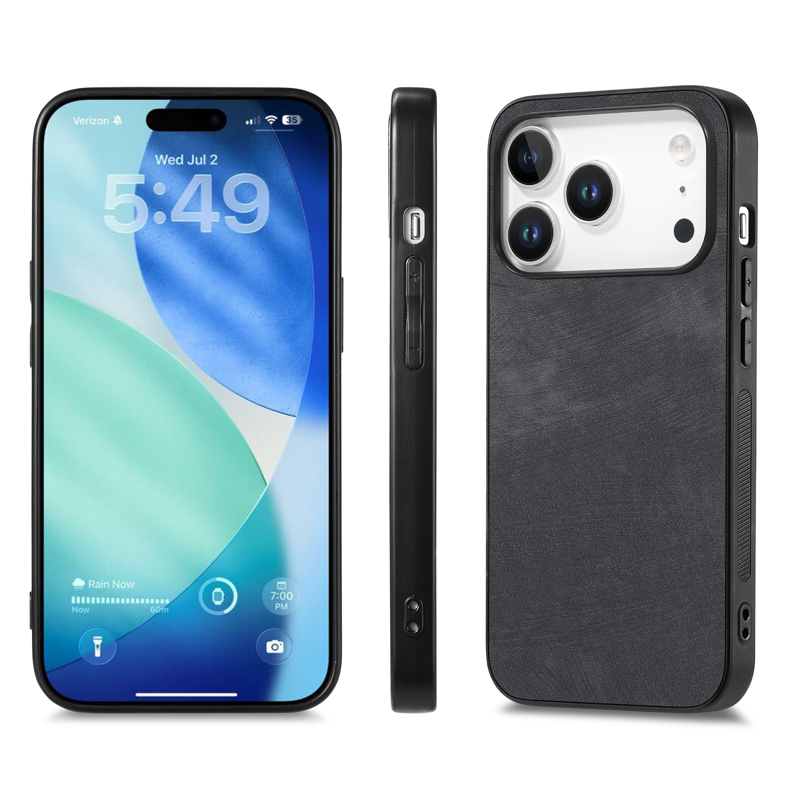 For iPhone 17 Pro Case Shockproof Slim Retro Leather Phone Back Cover - Black