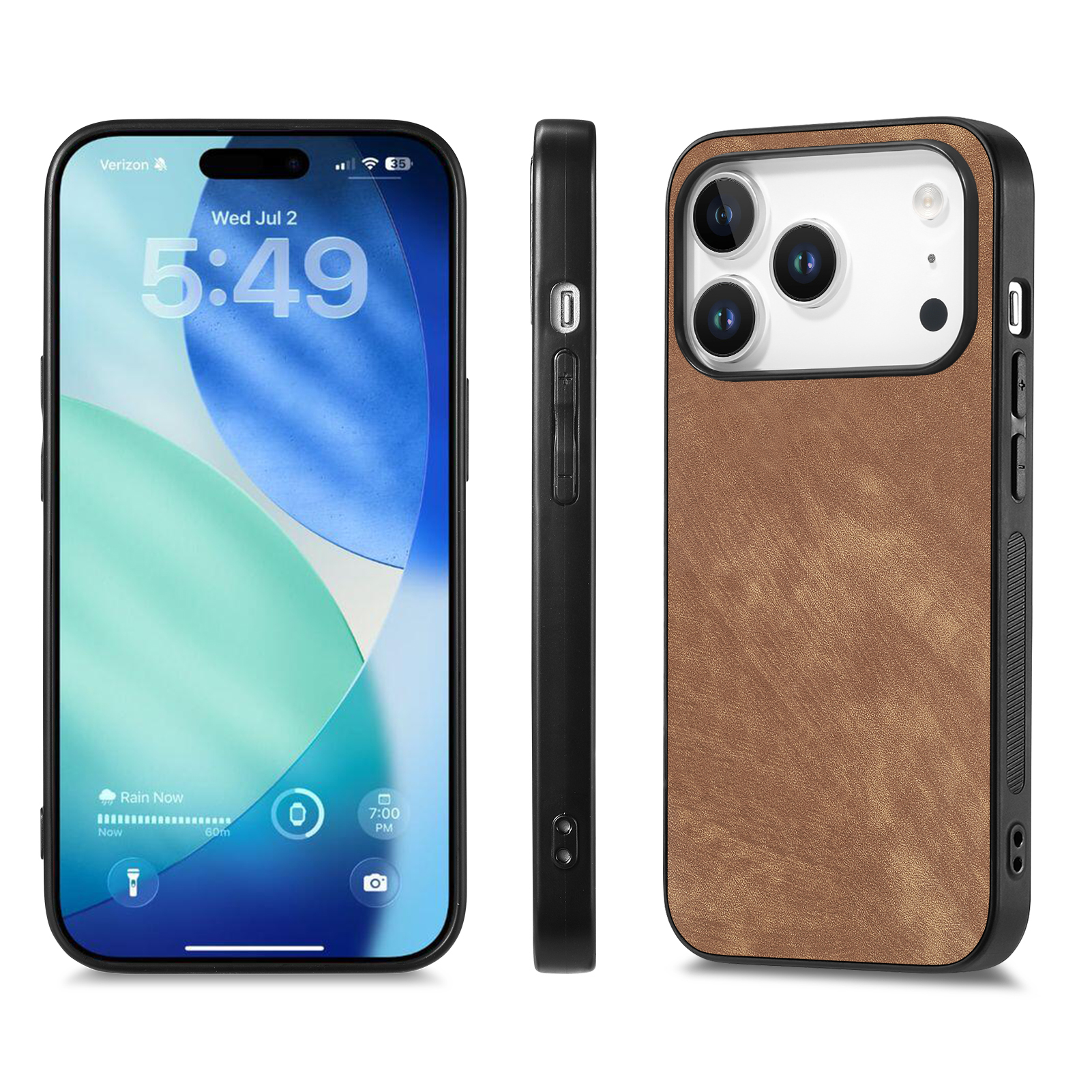 For iPhone 17 Pro Case Shockproof Slim Retro Leather Phone Back Cover - Brown