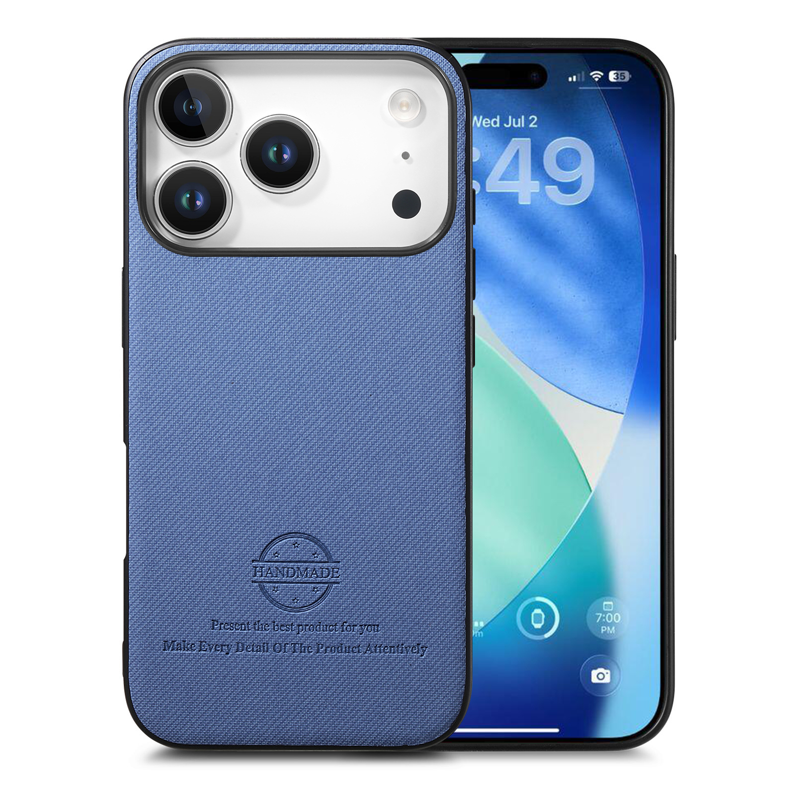 For iPhone 17 Pro Leather Phone Back Cover with Cloth Texture - Blue