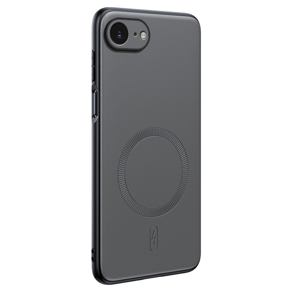 For iPhone 16e Case Compatible with MagSafe Leather Coated TPU + PC Phone Cover - Grey