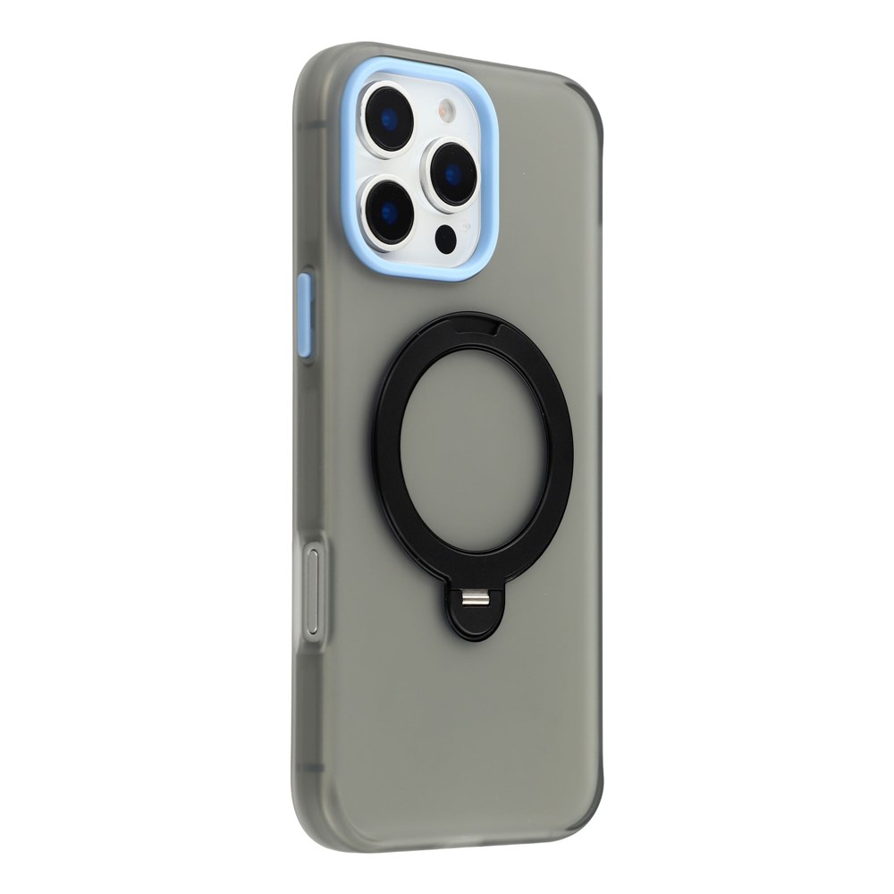 KIGC For iPhone 16 Pro Max Case Rotating Kickstand PC + TPU Anti Drop Phone Back Cover - Black