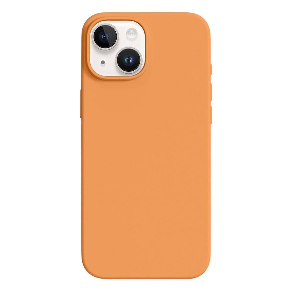 For iPhone 15 Case Ultra Thin Liquid Silicone + PC Anti-Scratch Phone Cover - Sunset Orange