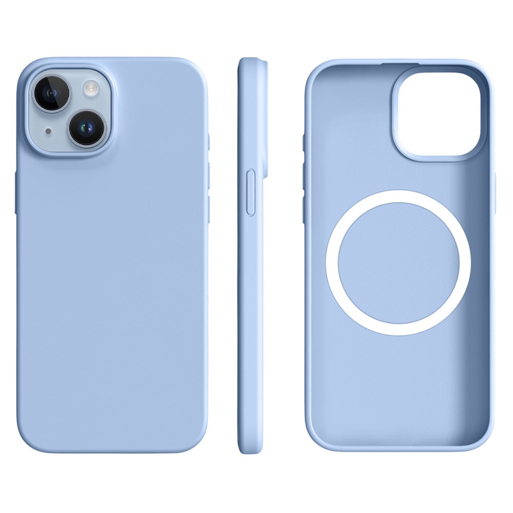 For iPhone 15 Case Compatible with MagSafe Ultra Thin Liquid Silicone + PC Phone Cover - Haze Blue