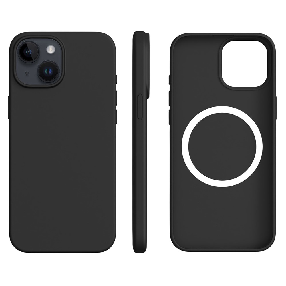 For iPhone 14 / 13 Case Compatible with MagSafe Ultra Thin Liquid Silicone + PC Phone Cover - Black