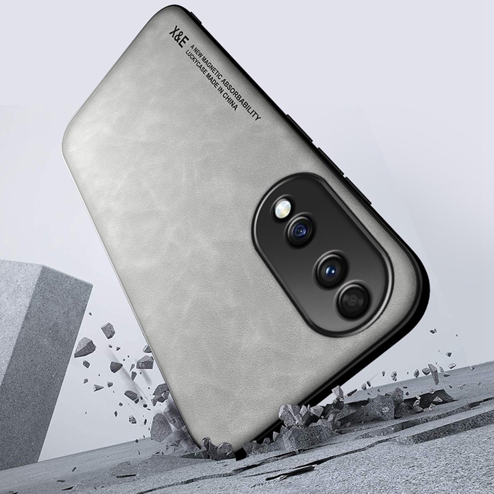 X&E Magnetic Phone Cover For Honor 70 5G, Skin-touch Feeling Leather Coated TPU Protective Phone Case with Built-in Metal Sheet - Grey-3