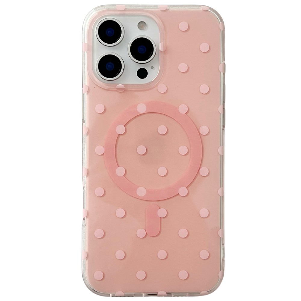 For iPhone 16 Pro Case Polka Dot Pattern TPU + PC Phone Cover Compatible with MagSafe - Pink