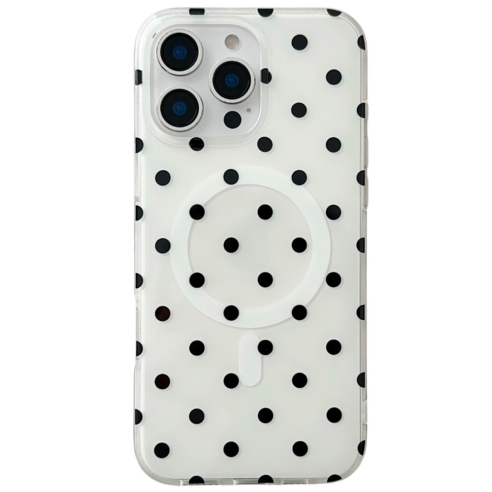 For iPhone 16 Pro Case Polka Dot Pattern TPU + PC Phone Cover Compatible with MagSafe - White