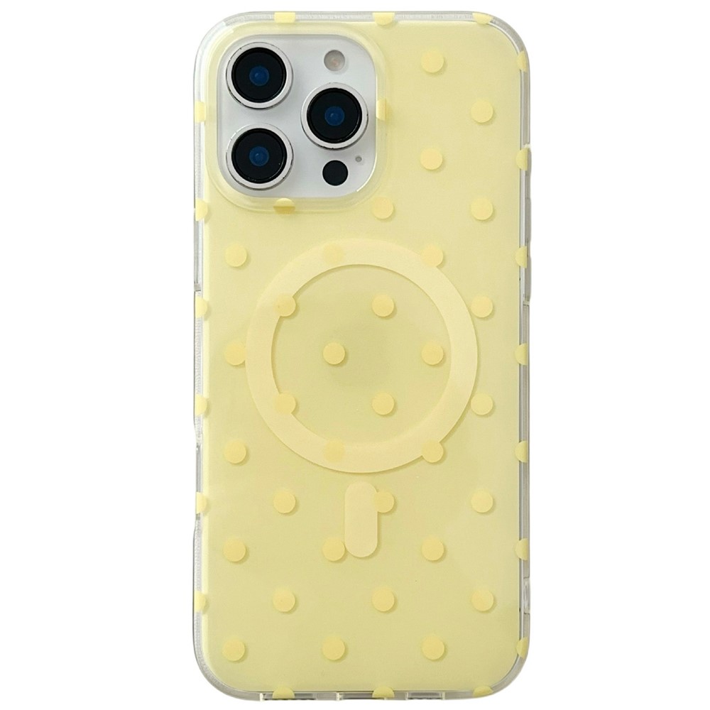 For iPhone 16 Pro Case Polka Dot Pattern TPU + PC Phone Cover Compatible with MagSafe - Yellow