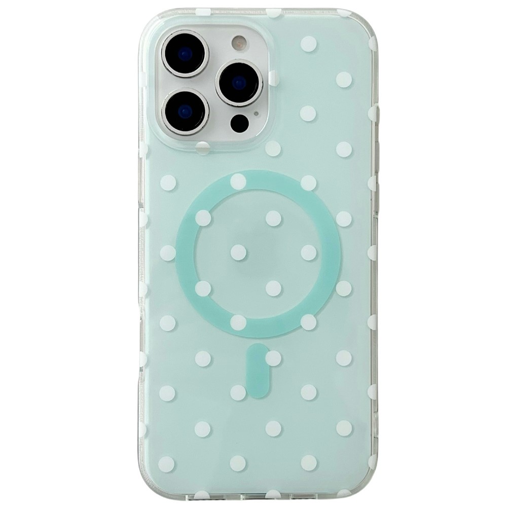 For iPhone 16 Pro Max Case Polka Dot Pattern TPU + PC Phone Cover Compatible with MagSafe - Green