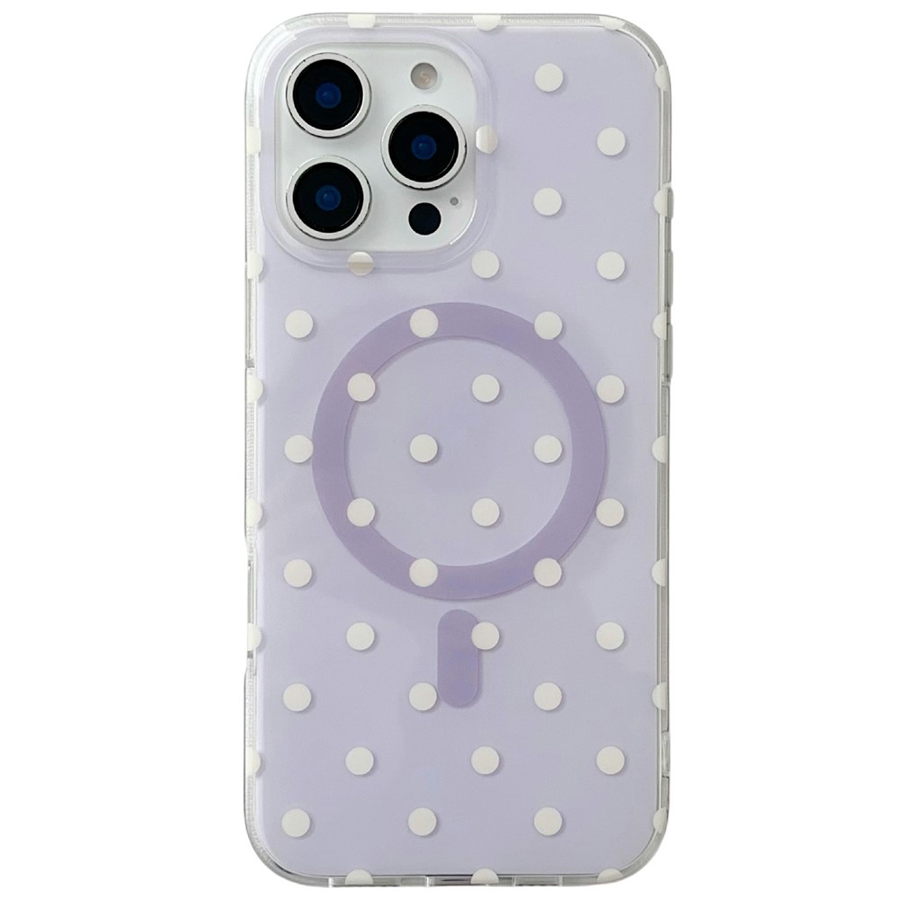 For iPhone 16 Pro Max Case Polka Dot Pattern TPU + PC Phone Cover Compatible with MagSafe - Purple