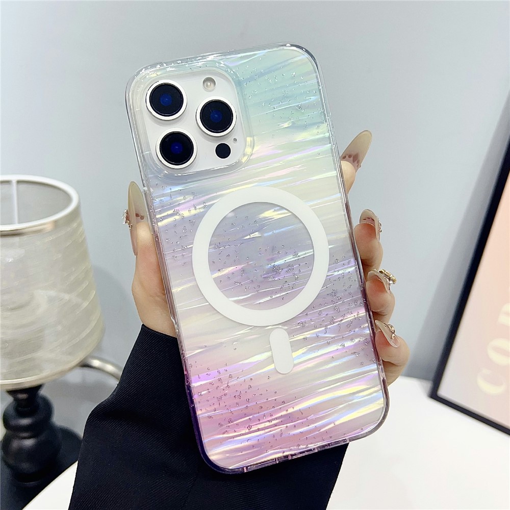 For iPhone 16 Pro Case Shimmering Starry Stripe Pattern TPU + PC Phone Cover Compatible with MagSafe - Multi-color