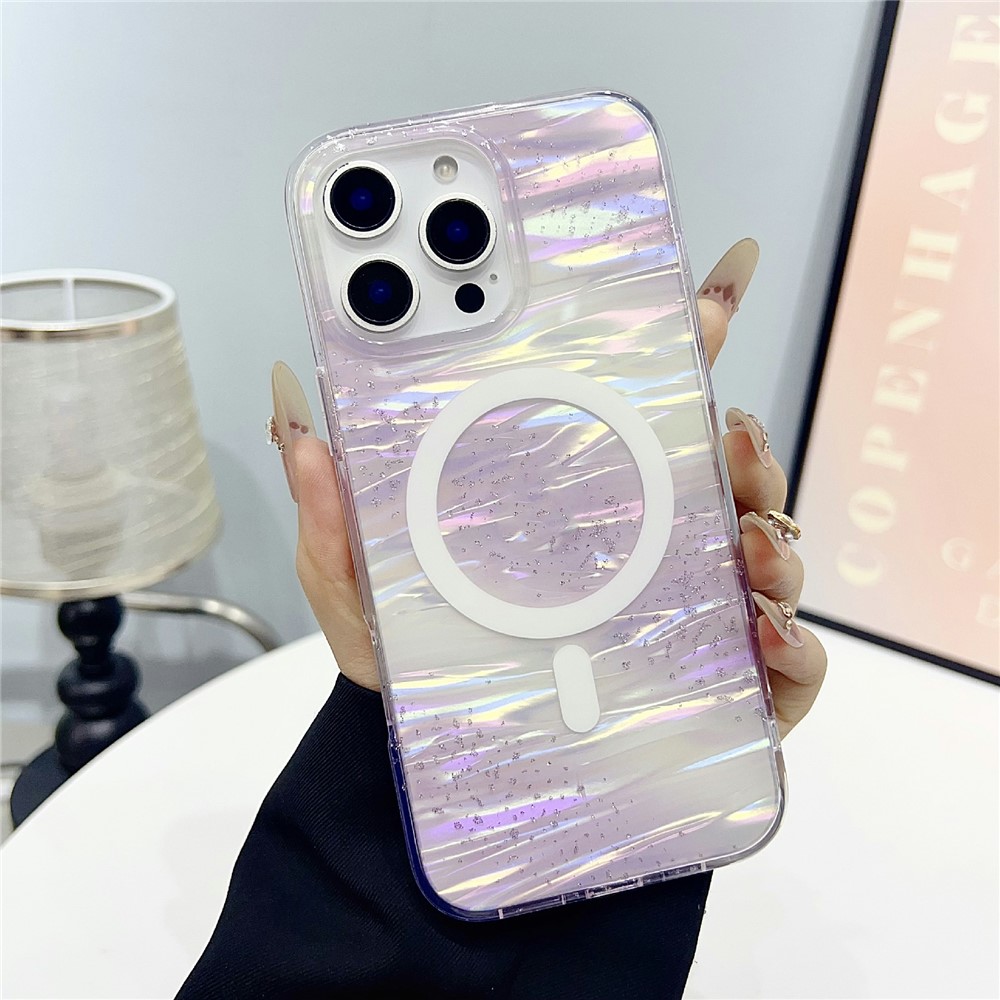 For iPhone 16 Pro Max Case Shimmering Starry Stripe Pattern TPU + PC Phone Cover Compatible with MagSafe - Purple