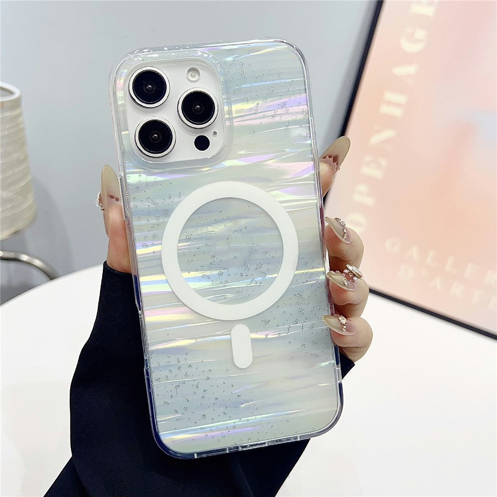 For iPhone 16 Pro Max Case Shimmering Starry Stripe Pattern TPU + PC Phone Cover Compatible with MagSafe - Blue