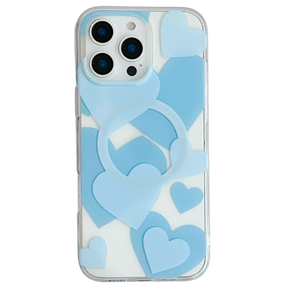 For iPhone 16 Pro Case Heart Pattern TPU + PC Protective Phone Cover Compatible with MagSafe - Blue