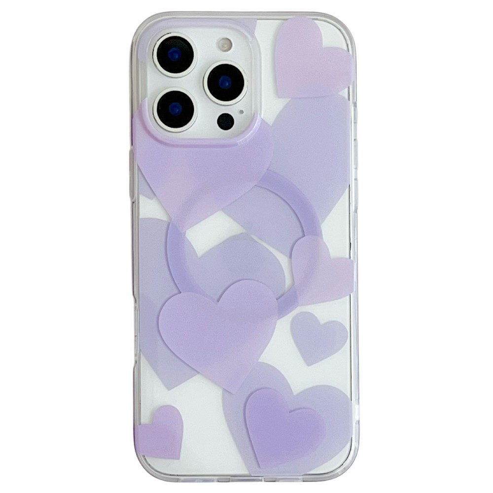 For iPhone 16 Pro Max Case Heart Pattern TPU + PC Protective Phone Cover Compatible with MagSafe - Purple