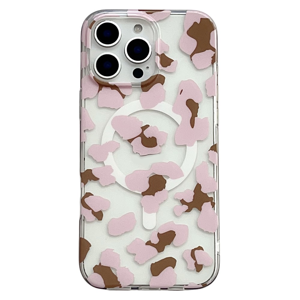 For iPhone 16 Pro Magnetic Case Hollow Leopard Print Design TPU PC Phone Back Cover - Style 2