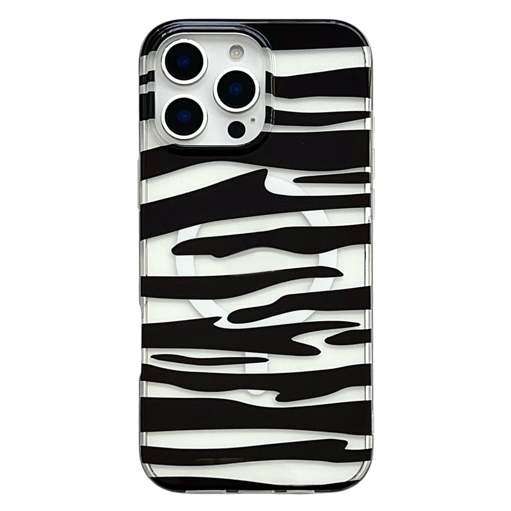 For iPhone 16 Pro Magnetic Case Hollow Leopard Print Design TPU PC Phone Back Cover - Style 6