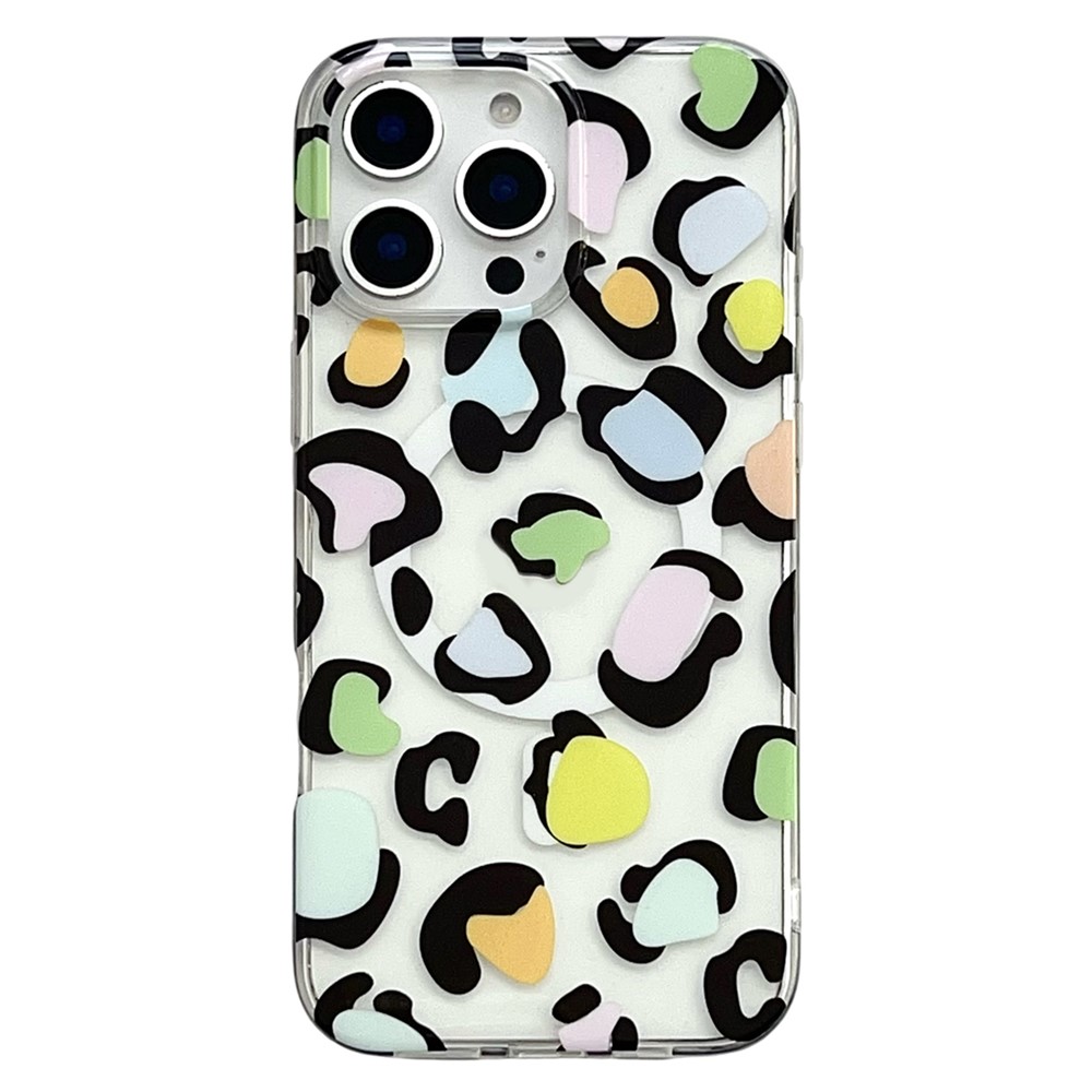 For iPhone 16 Pro Max Magnetic Case Hollow Leopard Print Design TPU PC Phone Back Cover - Style 1
