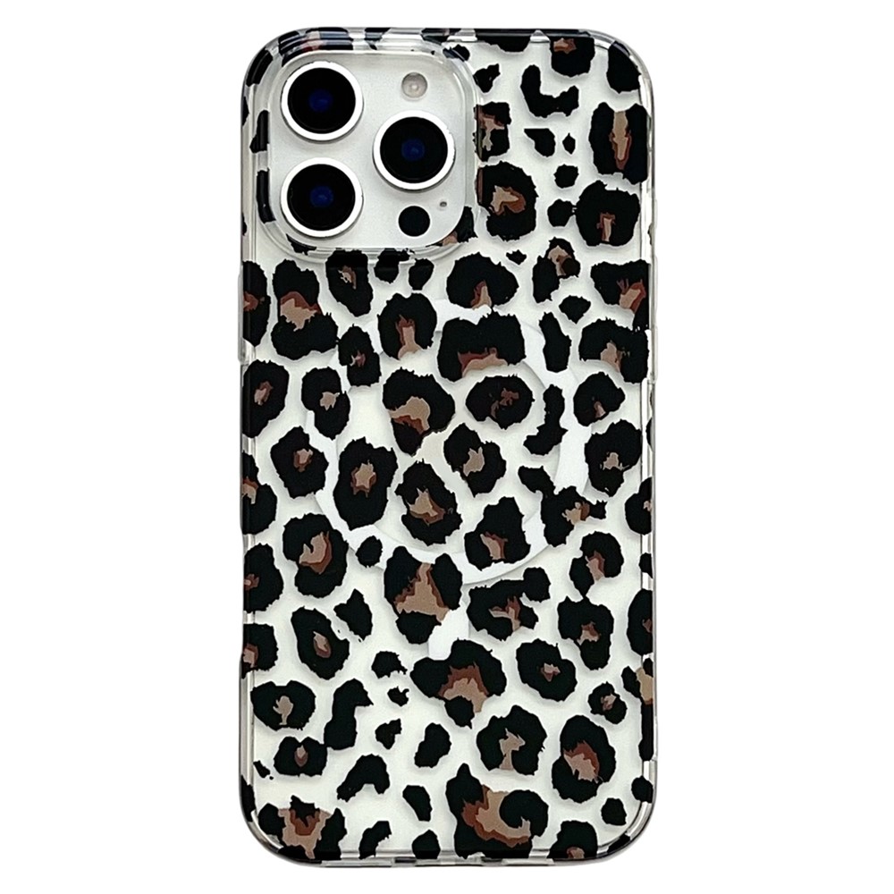 For iPhone 16 Pro Max Magnetic Case Hollow Leopard Print Design TPU PC Phone Back Cover - Style 3