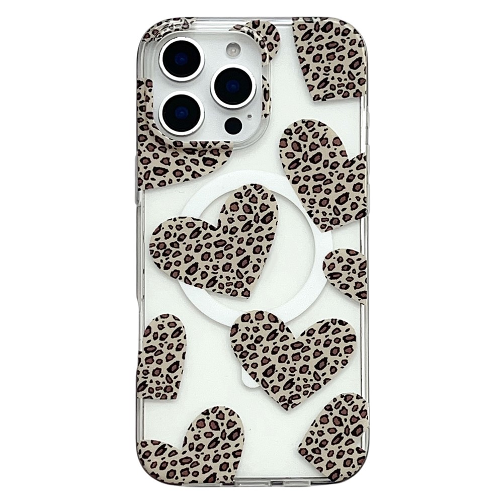 For iPhone 16 Pro Max Magnetic Case Hollow Leopard Print Design TPU PC Phone Back Cover - Style 4