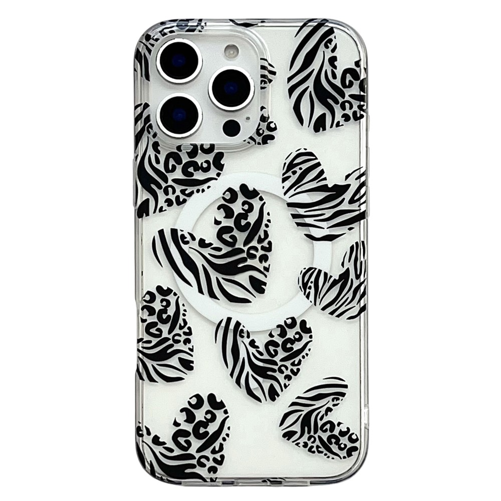 For iPhone 16 Pro Max Magnetic Case Hollow Leopard Print Design TPU PC Phone Back Cover - Style 5