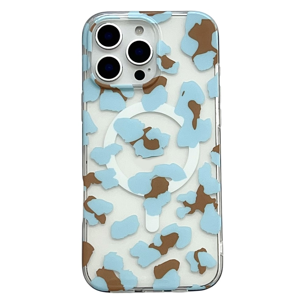 For iPhone 16 Pro Max Magnetic Case Hollow Leopard Print Design TPU PC Phone Back Cover - Style 7