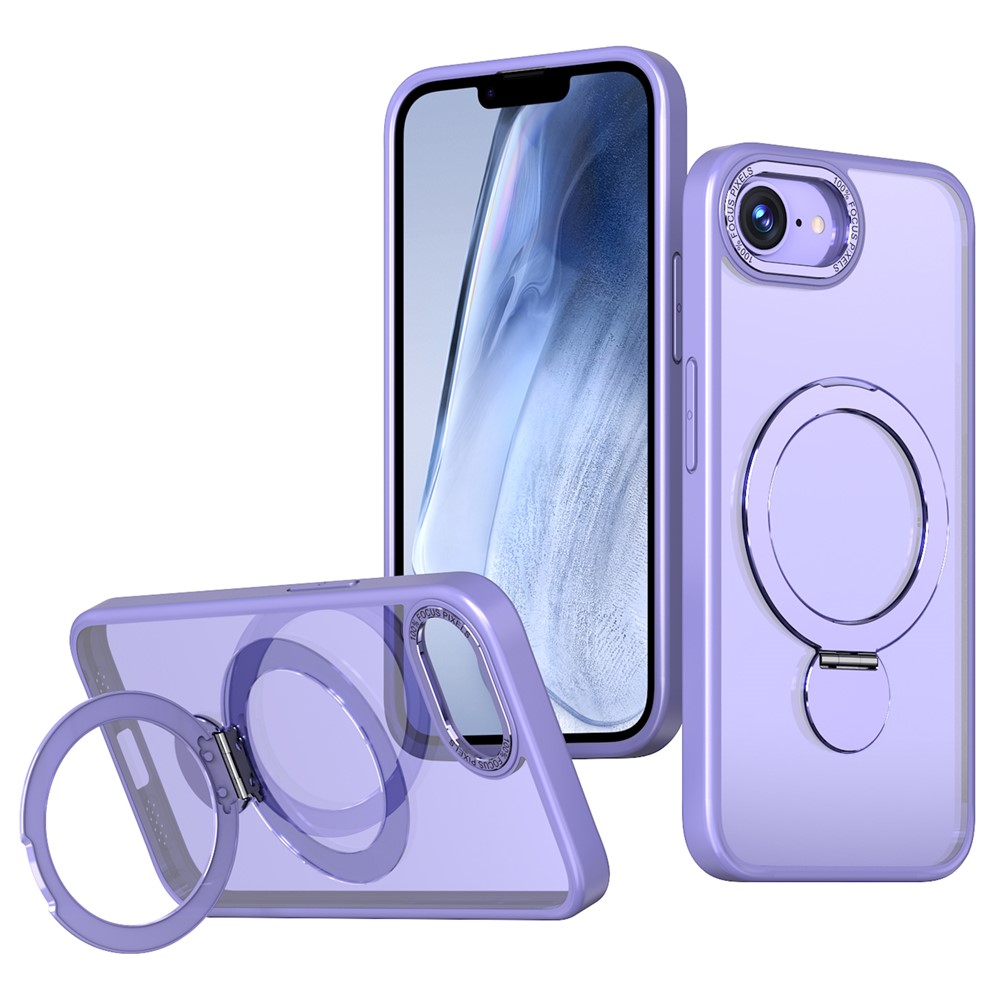 For iPhone 16e Case Compatible with MagSafe Ring Kickstand TPU PC Clear Phone Back Cover - Purple