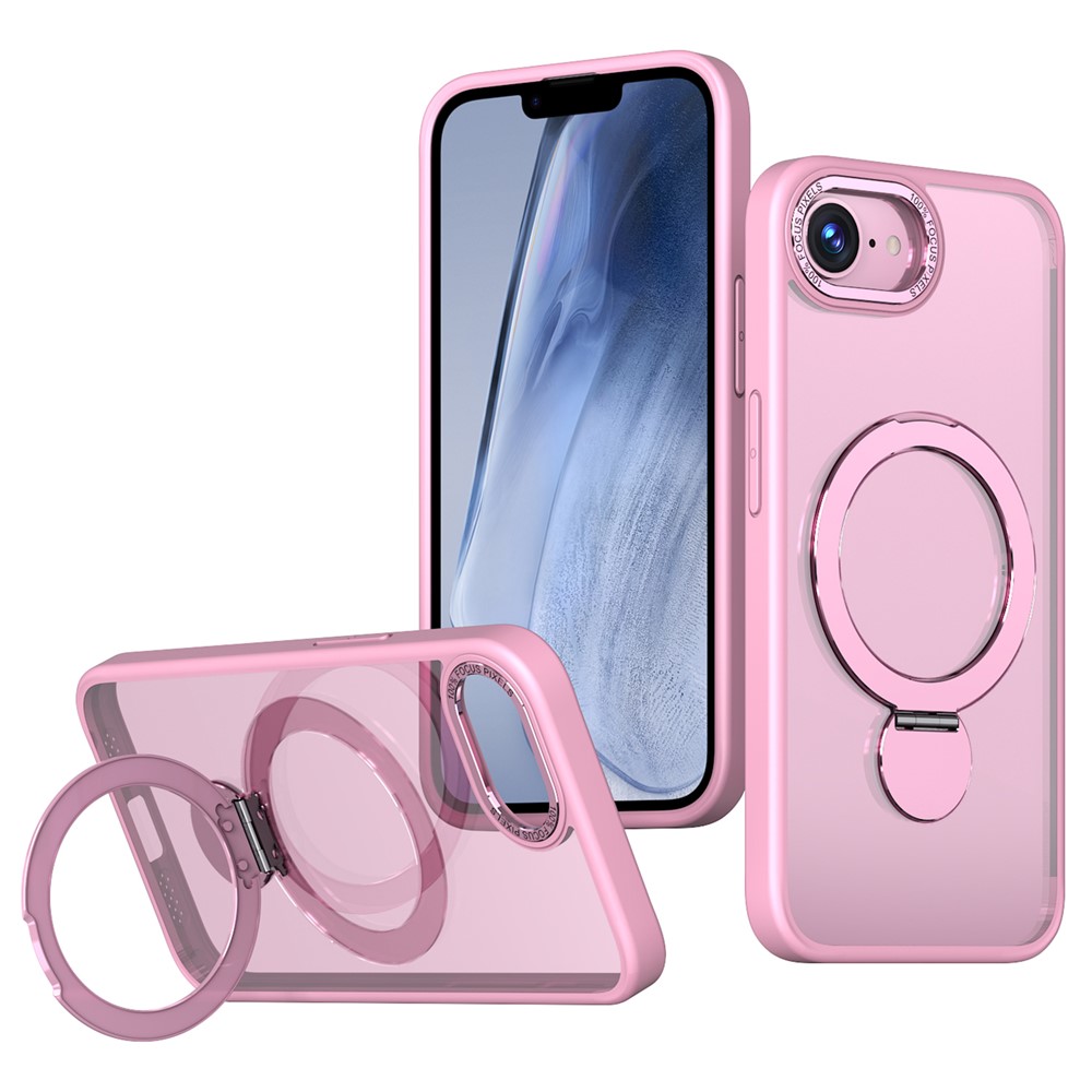 For iPhone 16e Case Compatible with MagSafe Ring Kickstand TPU PC Clear Phone Back Cover - Pink