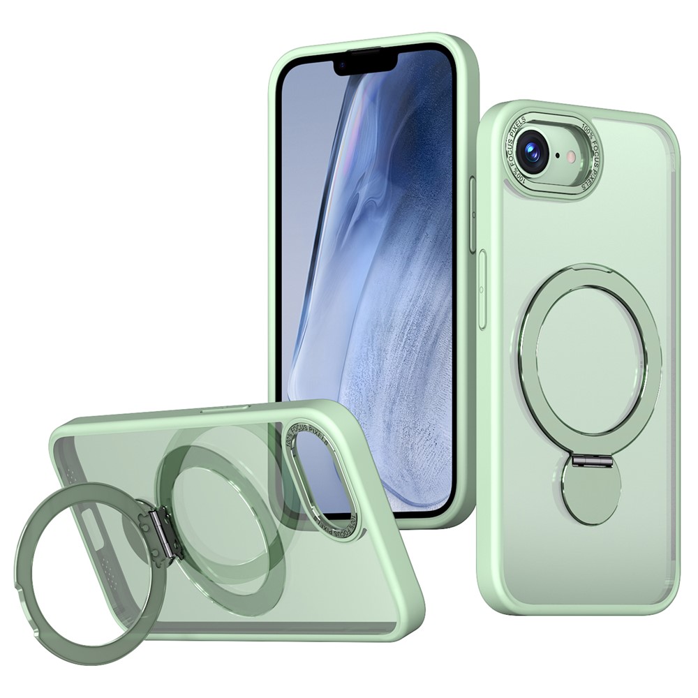 For iPhone 16e Case Compatible with MagSafe Ring Kickstand TPU PC Clear Phone Back Cover - Green