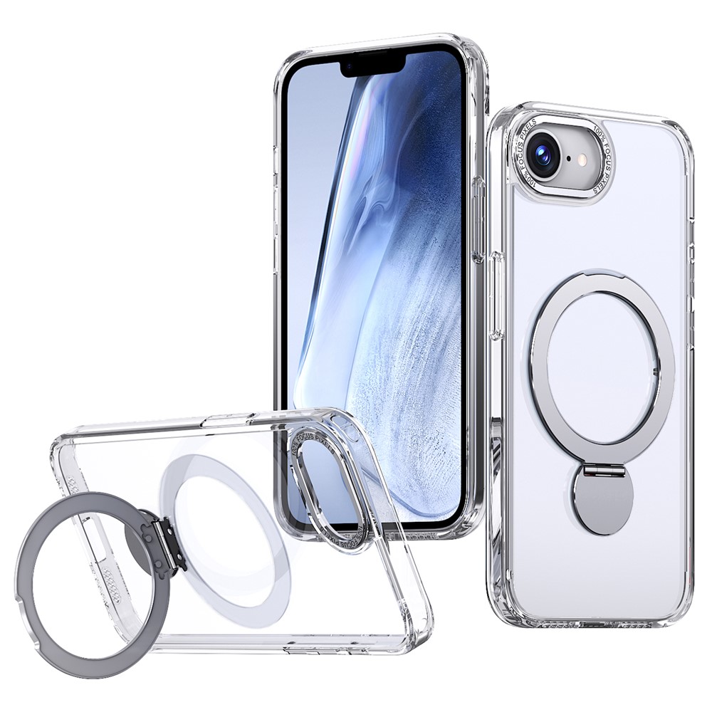 For iPhone 16e Case Compatible with MagSafe Ring Kickstand TPU PC Clear Phone Back Cover - Transparent