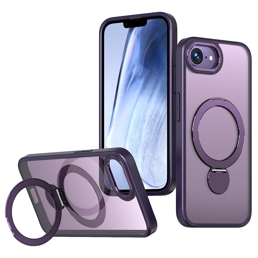 For iPhone 16e Case Compatible with MagSafe Ring Kickstand TPU PC Clear Phone Back Cover - Dark Purple