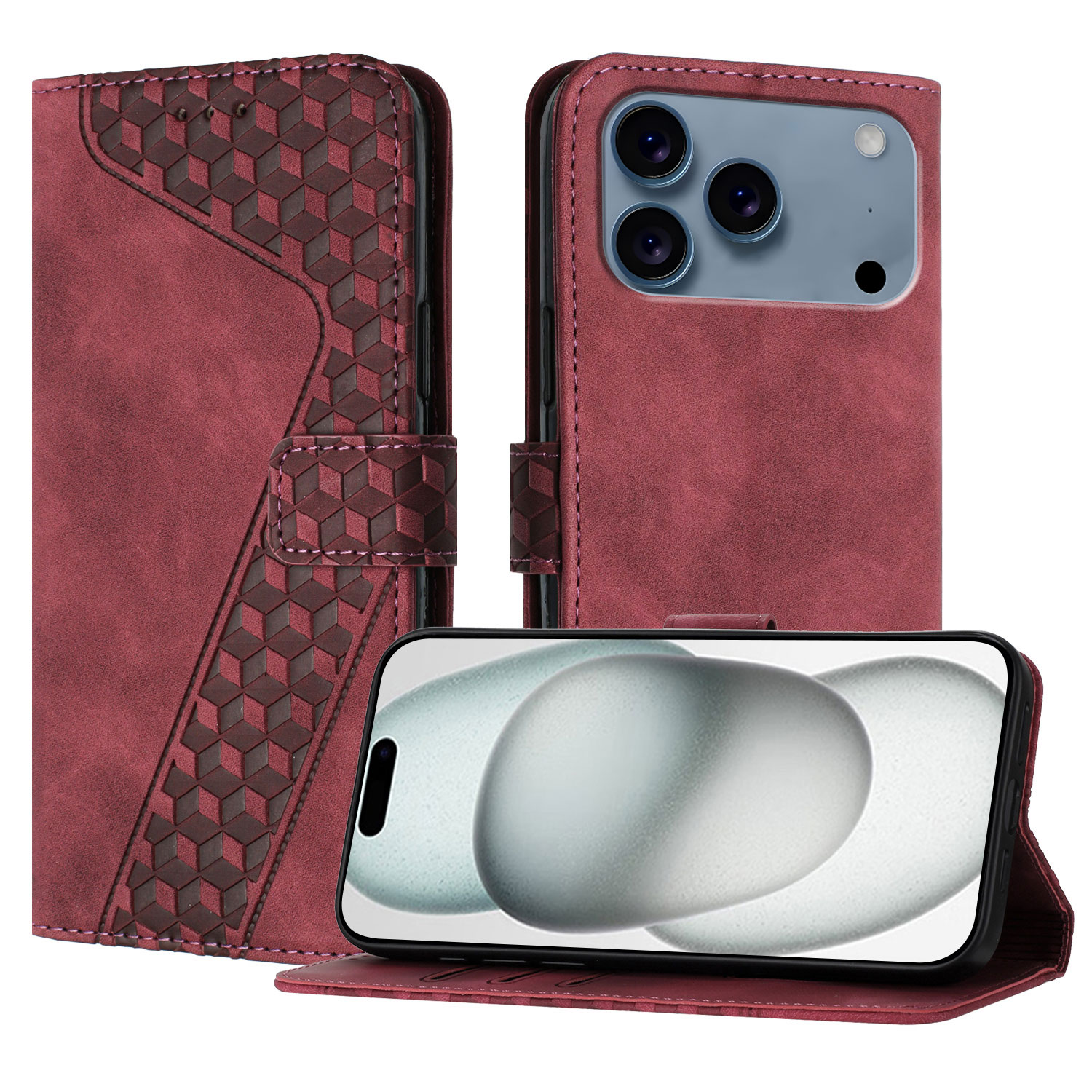 For iPhone 17 Pro Max Leather Case 7-Shaped Pattern Wallet Stand Shockproof Phone Cover - Brown