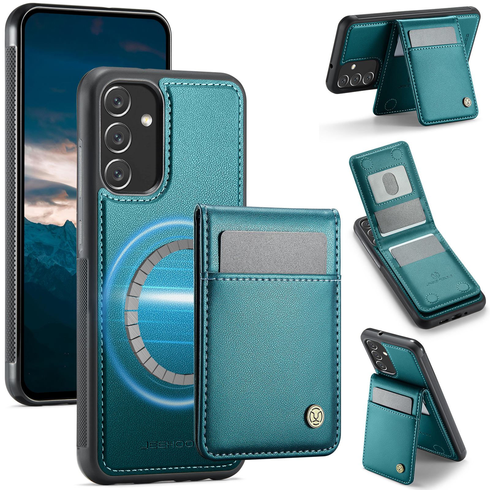 JEEHOOD For Samsung Galaxy A34 5G Leather Back Cover Magnetic Case  J06 Phone Case with Card Bag RFID Blocking - Blue