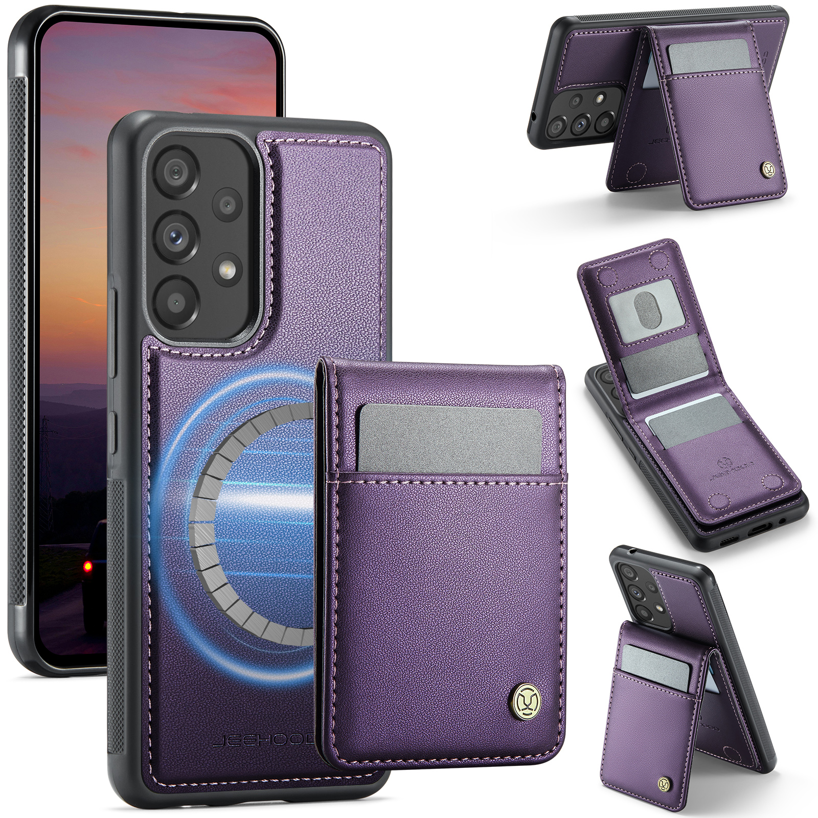 JEEHOOD For Samsung Galaxy A53 5G Leather Back Cover Magnetic Case  J06 Phone Case with Card Bag RFID Blocking - Purple