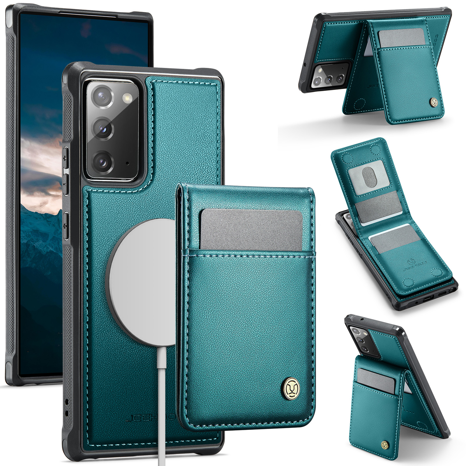 JEEHOOD For Samsung Galaxy Note20 Leather Back Cover Magnetic Case  J06 Phone Case with Card Bag RFID Blocking - Blue
