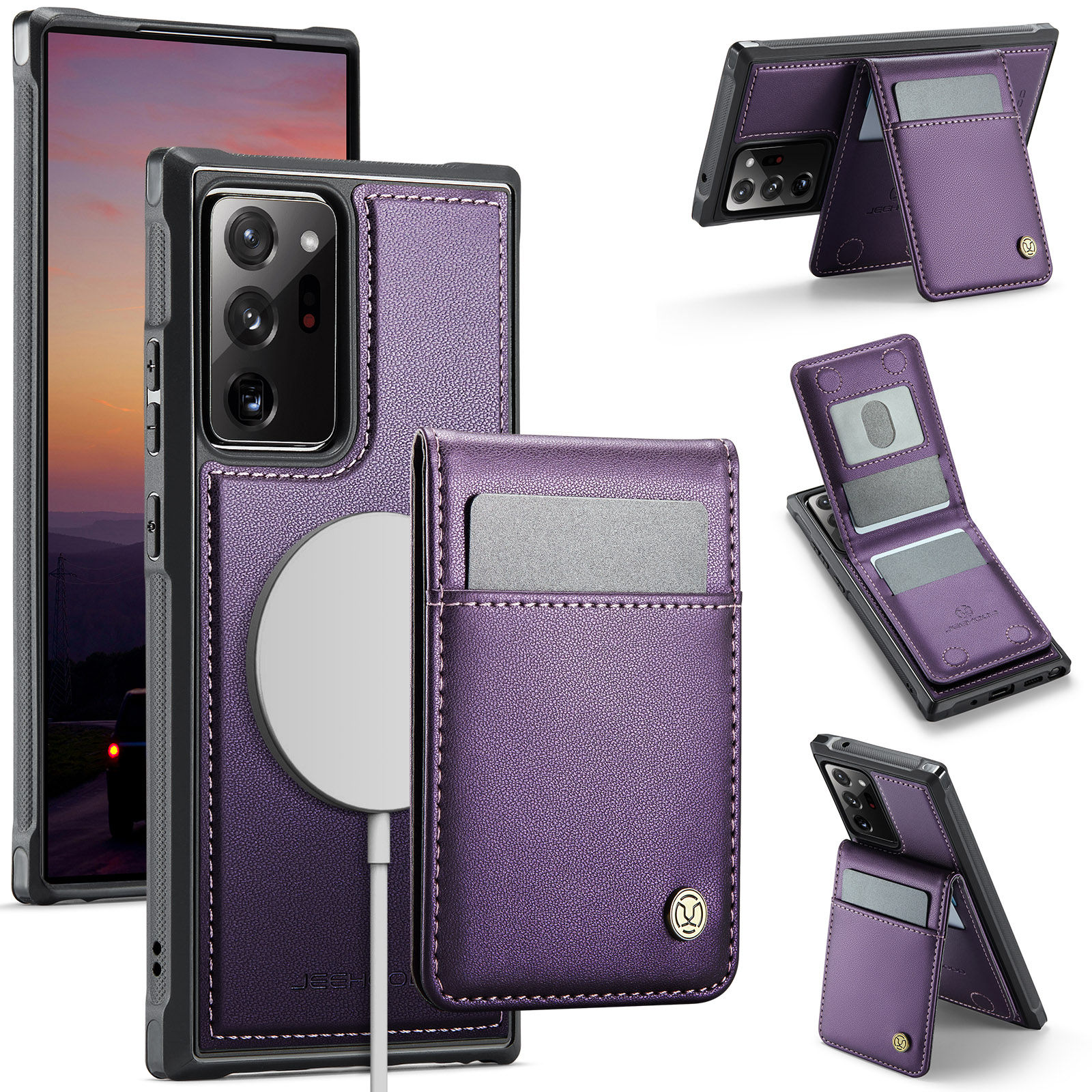 JEEHOOD For Samsung Galaxy Note20 Ultra Leather Back Cover Magnetic Case  J06 Phone Case with Card Bag RFID Blocking - Purple