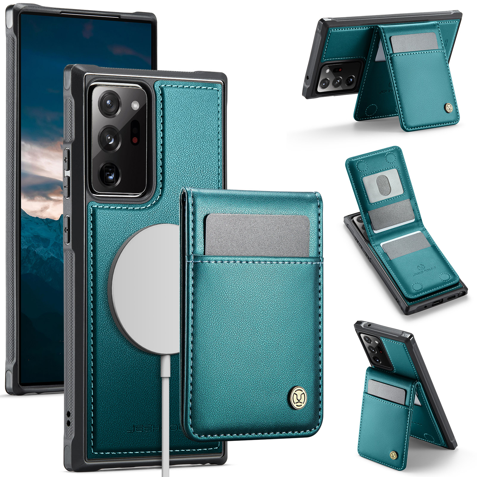 JEEHOOD For Samsung Galaxy Note20 Ultra Leather Back Cover Magnetic Case  J06 Phone Case with Card Bag RFID Blocking - Blue