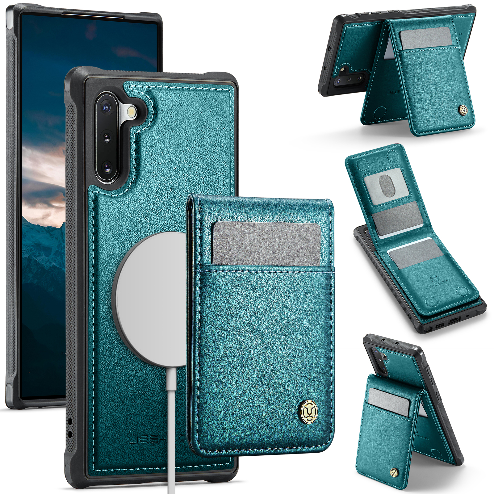 JEEHOOD For Samsung Galaxy Note 10 4G Leather Back Cover Magnetic Case  J06 Phone Case with Card Bag RFID Blocking - Blue