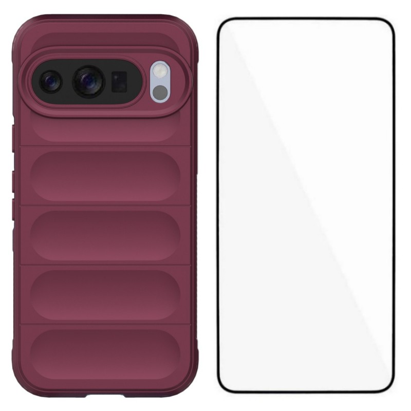 For Google Pixel 10 Pro TPU Case WANLONFENG HD Series Anti Slip Phone Cover with Tempered Glass - Wine Red