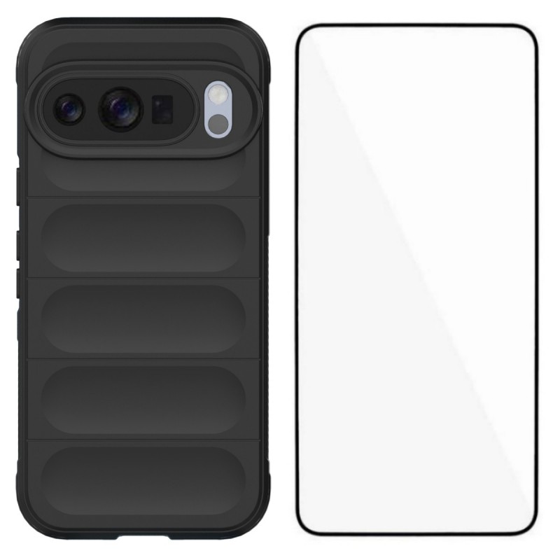 For Google Pixel 10 TPU Case WANLONFENG HD Series Anti Slip Phone Cover with Tempered Glass - Black